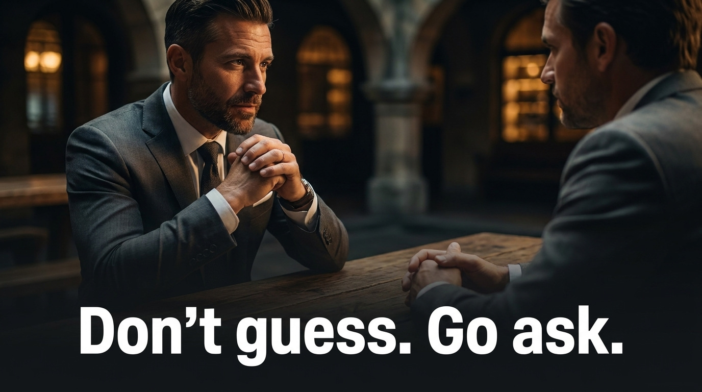 Don't guess. Go ask. Two people in conversation.