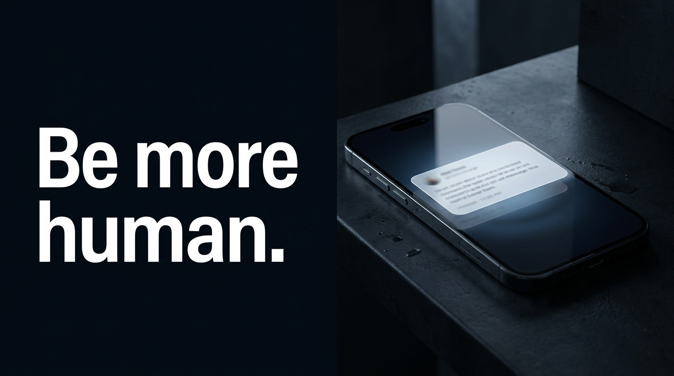 Be more human. A phone glowing on a table.